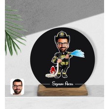 BK Kişiye Özel Itfaiyeci Karikatürlü Yuvarlak Ahşap Biblo-1