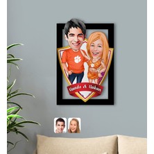 BK Kişiye Özel Isimli Sevgililer Karikatürlü 3D Ahşap Tablo-54