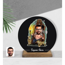 BK Kişiye Özel Viking Karikatürlü Yuvarlak Ahşap Biblo-1