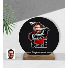 BK Kişiye Özel Şövalye Karikatürlü Yuvarlak Ahşap Biblo-1