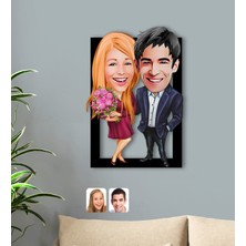 BK Kişiye Özel Sevgililer Karikatürlü 3D Ahşap Tablo-94