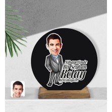 BK Kişiye Özel Erkek Nihayetinde Karikatürlü Yuvarlak Ahşap Biblo-1