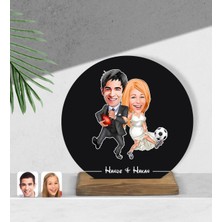 BK Kişiye Özel Sevgililer Karikatürlü Yuvarlak Ahşap Biblo-15