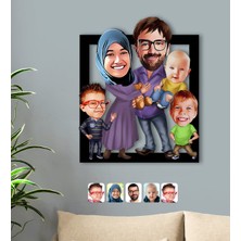 BK Kişiye Özel Aile Karikatürlü 3D Ahşap Tablo-8