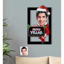 BK Kişiye Özel Yeni Yıl Erkek Karikatürlü 3D Ahşap Tablo-1