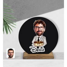 BK Kişiye Özel Erkek Doğum Günü Karikatürlü Yuvarlak Ahşap Biblo-4