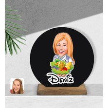 BK Kişiye Özel Kadın Diyetisyen Karikatürlü Yuvarlak Ahşap Biblo-1