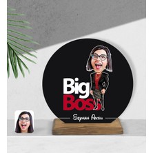 BK Kişiye Özel Kadın Big Boss Karikatürlü Yuvarlak Ahşap Biblo-2