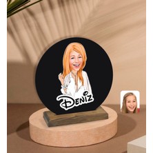 BK Kişiye Özel Kadın Model Karikatürlü Yuvarlak Ahşap Biblo-2