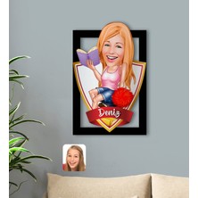 BK Kişiye Özel Isimli Kadın Öğrenci Karikatürlü 3D Ahşap Tablo-1