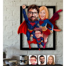BK Kişiye Özel Süper Aile Karikatürlü 3D Ahşap Tablo-3