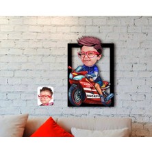 BK Kişiye Özel Motorcu Çocuk Karikatürlü 3D Ahşap Tablo-1