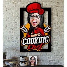 BK Kişiye Özel Bayan Chef Karikatürlü 3D Ahşap Tablo-11