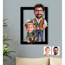 BK Kişiye Özel Baba Oğul Karikatürlü 3D Ahşap Tablo-1