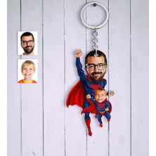 BK Kişiye Özel Süper Baba Oğul Karikatür Anahtarlık