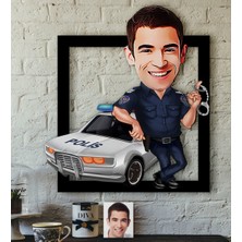 BK Kişiye Özel Bay Trafik Polisi Karikatürlü 3D Ahşap Tablo-1