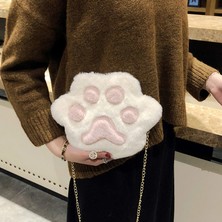 Shanxiu Store Kadın Öğrenci Omuz Crossbody Çanta Cep Telefonu Beyaz Için Sevimli Peluş Kedi Paw (Yurt Dışından)