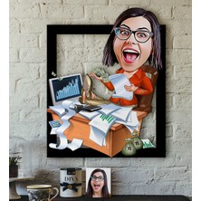 BK Kişiye Özel Bayan Bankacı Karikatürlü 3D Ahşap Tablo-1