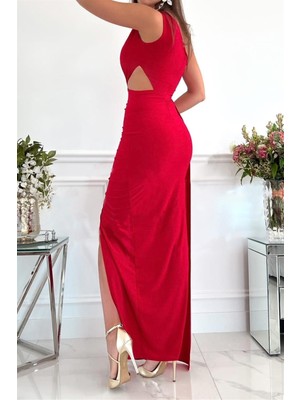 Shopeggy Uzun Büzgü Model Kadın Elbise - Kırmızı (Yurt Dışından)