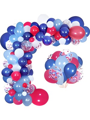 Hknys 100 Adet Spiderman Zincir Balon Seti-Mavi Lacirevt-Kırmızı-Beyaz -Konfetili Balon Seti