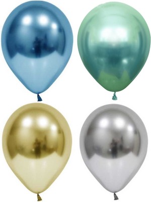 5 Adet  Mavi Yeşil Gümüş  Altın  Krom (Aynalı ) Balon  - Balonlar Helyum Uyumludur.