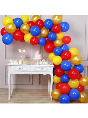 Hknys  Kırmızı Sarı Lacivert  Gold Kombin Zincir Balon Seti-5 Metre Balon Zinciri Hediye -Dogum Gunu