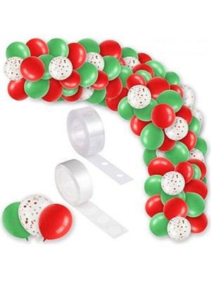 Yeşil Kırmızı Seffaf Konfetili Harıka Balon Seti-5 Metre Balon Zinciri-1 Kalite Metalik Balon