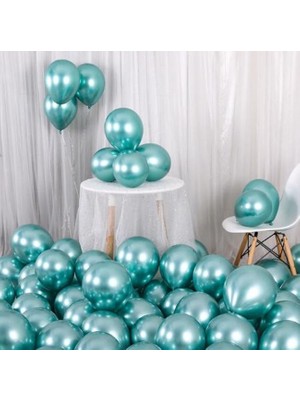 Hknys 50 Adet Yeşil Krom Balon (Aynalı Balon) 1 Kalite Krom Balon Aynalı Balon 5 Metre Balon Zinciri