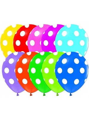 Renkli Puantiyeli Baskılı Balon 10 'lü Paket