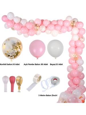 125 Adet Pembe Beyaz Parti Balon Seti-Dogum-Nisan-Kutlama Balonları Balon Zinciri