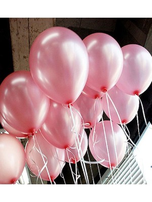 25 Adet Metalik Sedefli Pembe   Balon, Helyumla Uçan-Dogum Günü-Parti-Kaliteli Balon