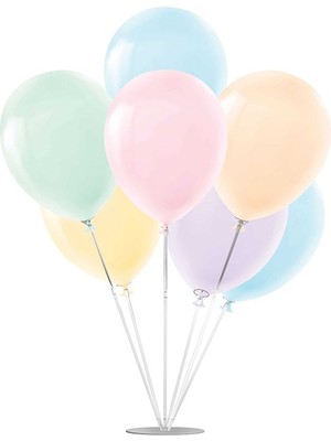 Hknys  7'li Şeffaf  Ayaklı Balon Standı - Karışık Makaron  Balonlu Set-Dogum Günü-Nisan Dügün Seti