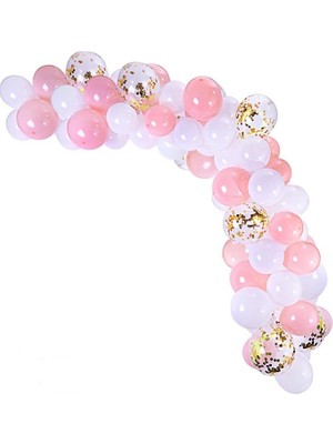 200 Adet Balon Pempe  Beyaz  Zincir Altın  Balon Konfetili Balon Seti 10  Metre-Dogum Günü Bal