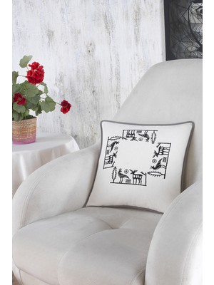 Ödel Home Buldan Keteni Etnik Desenli Taş Baskılı Biyeli Kırlent