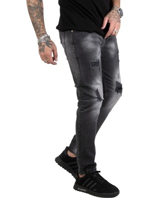 Deepsea Slim Fit Likralı Taşlamalı Lazerli Yırtıklı Erkek Kot Pantolon 2205129