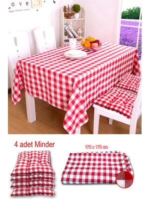 Cartoon Piknik Seti Kırmızı Piknik Örtüsü Büyük Boy Örtüsü Masa Örtü 170X170 cm + 4 Minder (40X40CM)