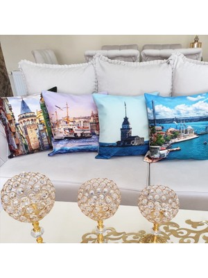 Körfez Kırlent Istanbul Desen Kırlent Kılıfı 4'lü Kombin Set