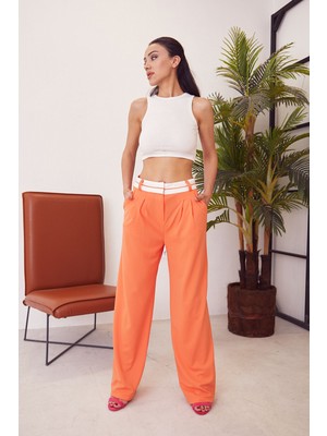 Lime Moda Bel Detay Bol Pantolon-Oranj