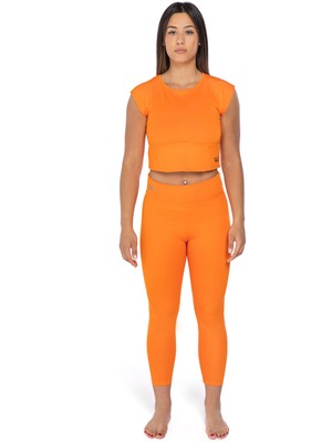 Wiawi Kadın Spor Fit Rahat Tişört Esnek Crop Top - Brave Turuncu