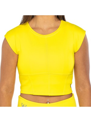 Wiawi Kadın Spor Fit Rahat Tişört Esnek Crop Top - Sunlight Sarı