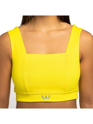 Wiawi Kadın Kalın Askılı Spor Sütyeni Atlet Esnek Crop Top - Sunlight Sarı