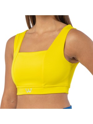 Wiawi Kadın Kalın Askılı Spor Sütyeni Atlet Esnek Crop Top - Sunlight Sarı