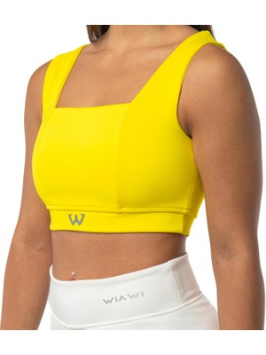 Wiawi Kadın Kalın Askılı Spor Sütyeni Atlet Esnek Crop Top - Sunlight Sarı