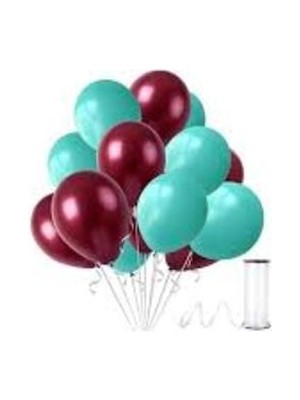 Hknys 100 Adet Metalik Sedefli Su Yeşili-Bordo Balon+Balon Bandı+5 Metre Balon Zinciri
