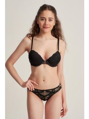 Le Jardin 5040 Cybele Brodeli Silikonlu Taşlı Push Up Sütyen Takım