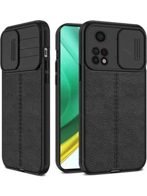 Gpack Xiaomi Redmi Note 11 Pro Kılıf Kamera Sürgülü Deri Dokulu Mat Silikon Siyah