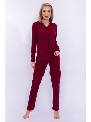 Pierre Cardin Bordo Kadın Gömlek Pijama Takımı Rahat ve Şık Tasarım ile Konfor Sunar