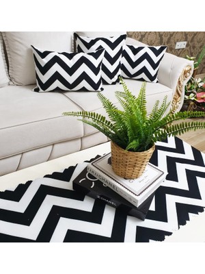 Körfez Kırlent Zigzag Desen Siyah Beyaz 4 Lü Kombin Set