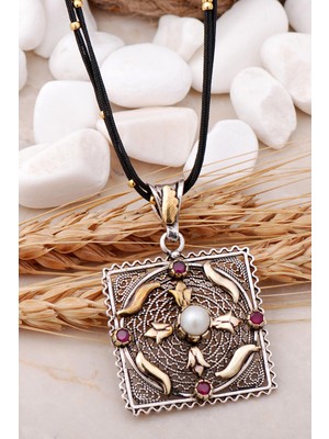 Sümer Telkari Inci Taşlı Telkari Işlemeli Laleli Gümüş Kolye 109