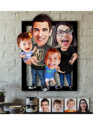 BK Kişiye Özel Aile Karikatürlü 3D Ahşap Tablo-3